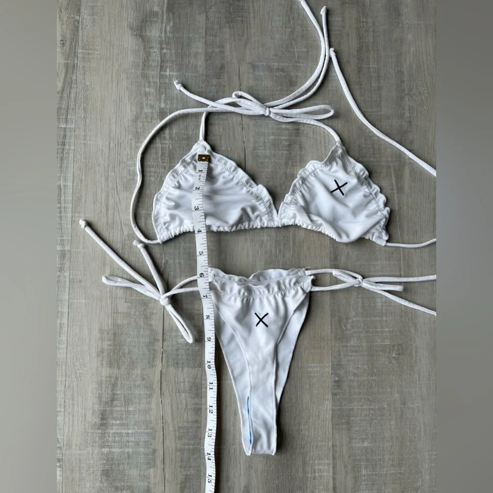 BOUTINE X LOS ANGELES White Ruffled String Bikini Set Size Small - Picture 3 of 5